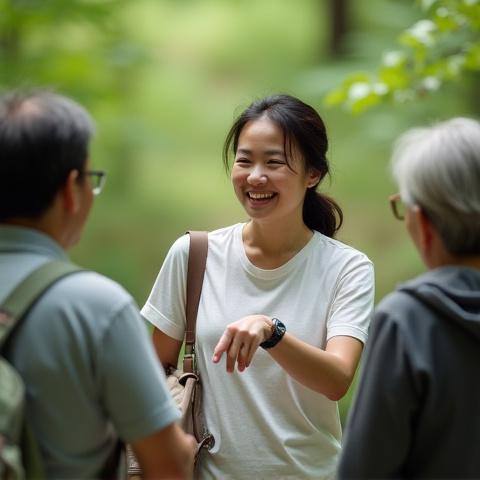 자연 속에서 참가자들과 소통하는 전문 가이드 이정민
